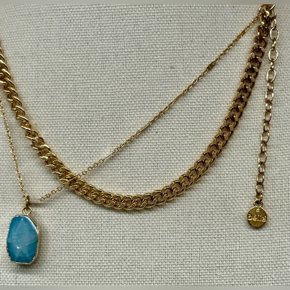 🌟 Bella Jack Gold-Tone Layered Necklace w/ Blue Stone Pendant — Adjustable - Picture 5 of 5